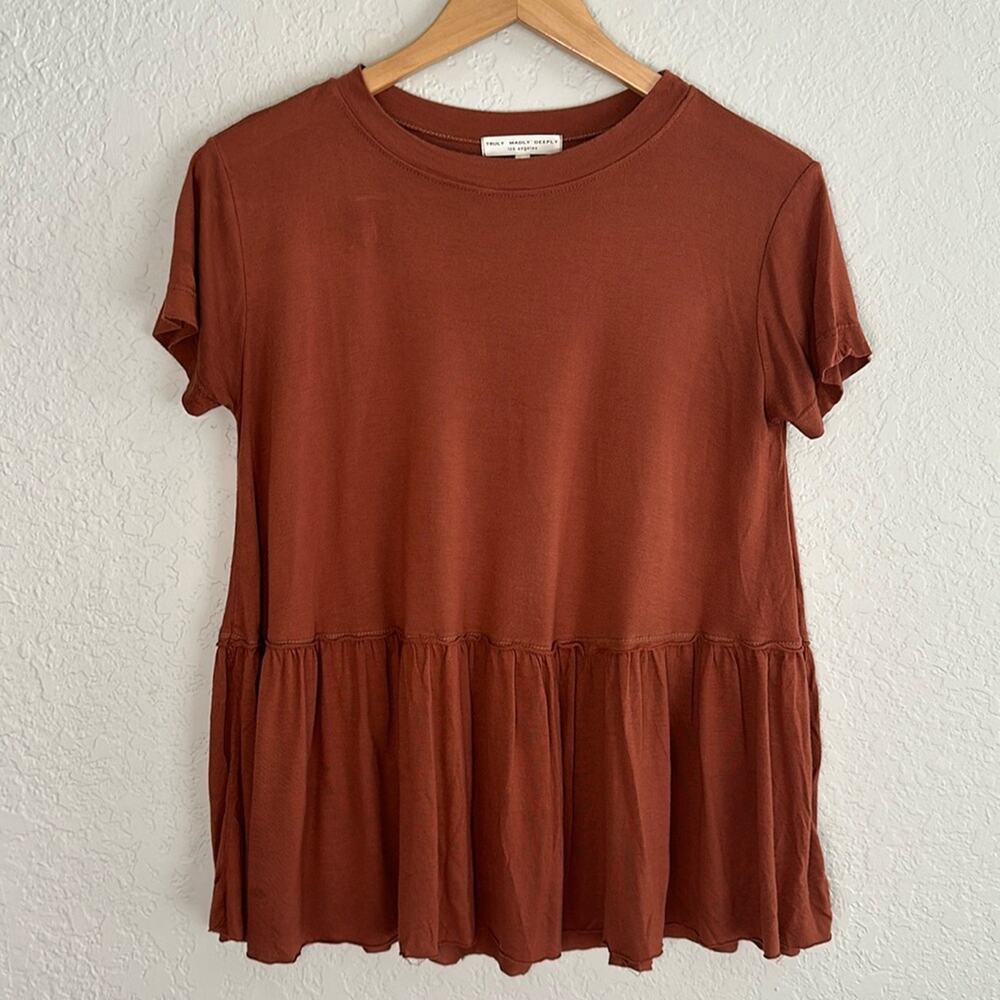 Truly Madly Deeply Lost Angeles Rust Orange Babydoll T-Shirt Modal Dark Top
